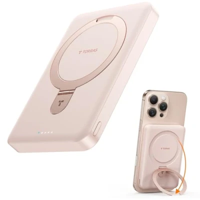 Abbildung von TORRAS Powerbank für MagSafe,10000mAh einklappbare magnetische kabellose Power Bank mit USB C Schnell Aufladende,Nur kompatibel iPhone 16 Pro Max 15 14 13 12 (Gold)