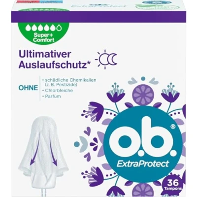 Abbildung von o.b. ExtraProtect Super + Comfort (36 Stück), Tampons für sehr starke Tage, Dynamic Fit Technologie &amp; extra Schutzflügel bis zu 100% Auslaufschutz während der Periode