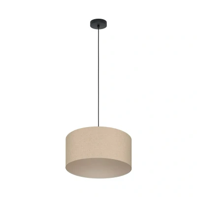 Abbildung von EGLO Hängelampe Feniglia, 1 flammige Pendelleuchte über Esstisch, Esszimmerlampe aus Leinen in Natur und Metall Schwarz, Textil Hängeleuchte mit E27 Fassung, Ø 38 cm
