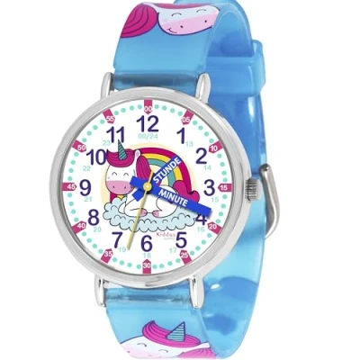 Abbildung von Kiddus Lernuhr für Kinder, Jungen und Mädchen, Analog Einhorn Kinderuhr Fluoreszierende, erste Kinderarmbanduhr ab 5 Jahre, Stunde Minute beschriftet