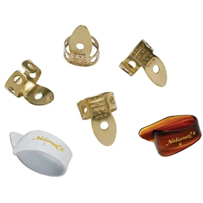 Abbildung von Planet Waves National Brass Fingerpick Bundle 6er Pack NP2B7T8W 06 schwarz Medium/Large, 6 Picks