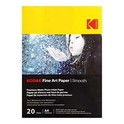 Abbildung von KODAK Fine Art Paper Mattes Fotopapier, 20 Blatt, 230 g/m², Format A4 (21x29,7 cm), Tintenstrahldruck, Glatte Oberfläche, Ideal, um Ihre Erinnerungen festzuhalten