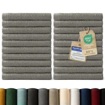 Abbildung von Blumtal Premium Frottier Gästehandtücher Set 24 teilig 100% Baumwolle Oeko TEX zertifiziertes Gästehandtuch 24x (30x30 cm) Ultra saugstarkes Gästetücher waschbar 60 Handtücher Grau