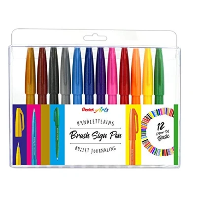 Abbildung von Pentel SES15 12 Brush Sign Pen, Basic Sortierung, Faserschreiber, pinselähnliche Spitze, Stück, farblich sortiert