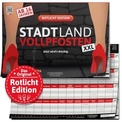 Abbildung von DENKRIESEN Stadt Land VOLLPFOSTEN® Rotlicht Edition &#039;Jetzt wird&#039;s dreckig.&#039; Ab 16 Jahren A3 Partyspiel Fluss Spielblock Scherzartikel Geschenkidee
