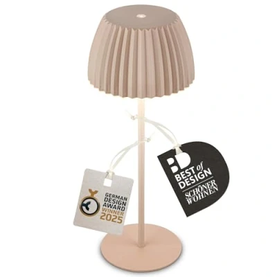 Abbildung von BRILONER Riffle LED Tischlampe kabellos IP44 mit Lichtkante, Touchdimmer, Akku tauschbar, Nachttischlampe, Leselampe, Lampe, German Design Award Winner 2025, 14,5x36,5 cm, Beige