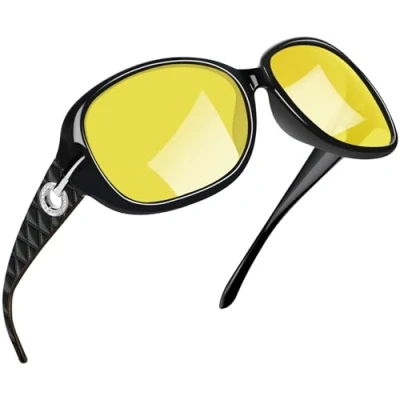 Abbildung von Joopin Nachtsichtbrille zum Autofahrer und Nachtbrille Gelb Sonnenbrille Damen Groß Nachtsicht UV400 Nachtfahrbrille (Gelb)