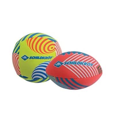 Abbildung von Schildkröt® Mini Ball Duo Pack, Set bestehend aus 1 Volley und American Football, Ø 9 cm, griffig salzwasserfest, ideal für Strand Wasser, 970347, Gelb flamingo, 970347