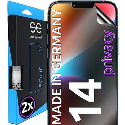 Abbildung von 2x se® 3D SCHUTZFOLIE Privacy für Apple iPhone 14 ,Blickschutz entspiegelt, 100% Fingerabdruck &amp; FaceID kompatibel, anti Fingerabdrücke, Stoß Kratzfest, hüllenfreundlich, produziert in Deutschland