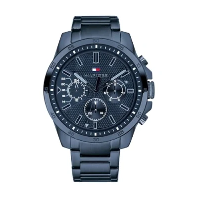 Abbildung von Tommy Hilfiger Analoge Multifunktionale Quarz Uhr für Herren 48 mm Blaues Edelstahlarmband, Halbmatt Zifferblatt, Unterzifferblätter Tag und Datum, Wasserdicht bis 5ATM 1791560