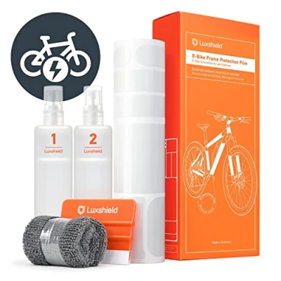 Abbildung von Luxshield E Bike Lackschutzfolie für eBike, Pedelec, Elektro fahrrad, Bike, MTB etc. 21 teiliges Rahmen Set gegen Steinschlag Transparent &amp; selbstklebend