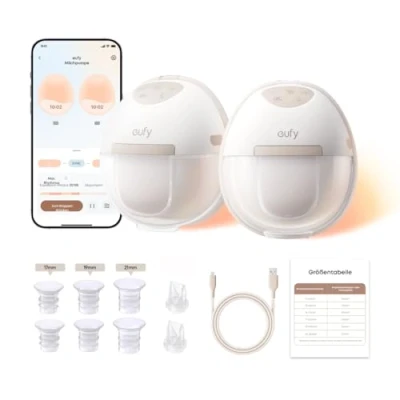 Abbildung von eufy Tragbare Milchpumpe E20, Elektrische mit Wärmefunktion, 3 Heizstufen, HeatFlow Technologie, freihändig, anpassbarer Rhythmus in der App, Krankenhausqualität Saugkraft, leise &amp; diskret
