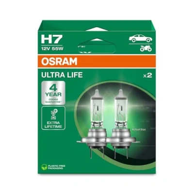Abbildung von Osram ULTRA LIFE H7, Halogen Scheinwerferlampe, 64210ULT 2HB, Hängebox (2 Stück), white