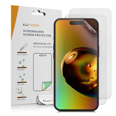 Abbildung von kwmobile 3X Folie matt kompatibel mit Apple iPhone 15 Pro Max Displayschutzfolie Schutzfolie Displayschutz Displayfolie entspiegelt