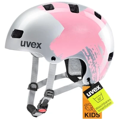 Abbildung von uvex kid 3 robuster Fahrradhelm für Kinder individuelle Größenanpassung optimierte Belüftung silver rosé 55 58 cm