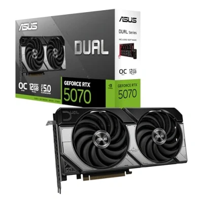 Abbildung von ASUS Dual GeForce RTX 5070 12GB GDDR7 OC Edition Gaming Grafikkarte (NVIDIA Blackwell Architektur und DLSS 4, 2,5 Slot Design, SSF, PCIe 5.0, 3X DisplayPort 2.1b, 1x HDMI PRIME RTX5070 O12G)