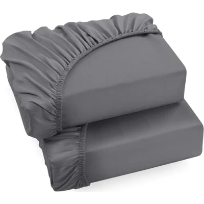 Abbildung von Utopia Bedding 2er Set Spannbettlaken 160x200cm Grau Gebürstete Mikrofaser Spannbetttuch 35 cm Tiefe Tasche