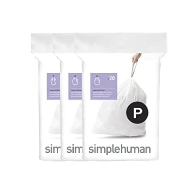 Abbildung von simplehuman CW0263 Code P passgenaue Müllbeutel, 50 60 Liters, 3 x Packung mit 20 (60 Stück), weißer Kunststoff