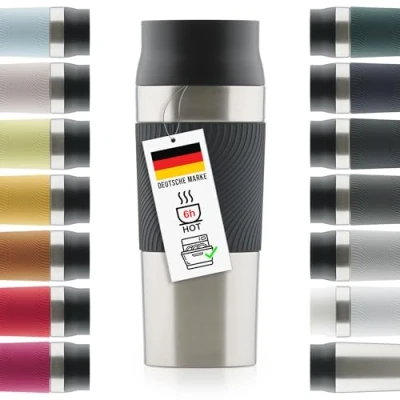 Abbildung von Blumtal Thermobecher 500 ml Kaffeebecher to go aus Edelstahl auslaufsicherer Isolierbecher kalt/heiß Mug mit 360 Trinköffnung Thermosbecher Quick Press Verschluss Coffee Schwarz