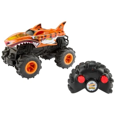 Abbildung von Hot Wheels Monster Trucks Ferngesteuertes Auto, HW Tigerhai RC im Maßstab 1:24, Ferngesteuerter Spielzeugtruck, Allradfunktionen mit Action Geländereifen, voll funktionsfähige Fernbedienung, HNV03