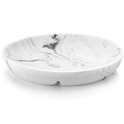 Abbildung von Luxspire Seifenschal Marmor, Ovaler Seifenhalter Schwamm Seifenspender Kratzfest Seifenbox Seifendose Elegant Seifenablage Leicht Reinigen Soap Holder Dish für Küche Badezimmer und Dusche, Kies Weiß