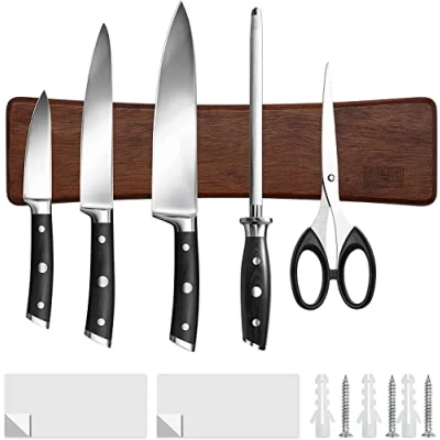 Abbildung von HOSHANHO Magnetleiste Messer, Messerhalter Magnetisch für Wand, Magnet Holz Knife Holder Utensilien und Aufbewahrung Werkzeuge, 25cm