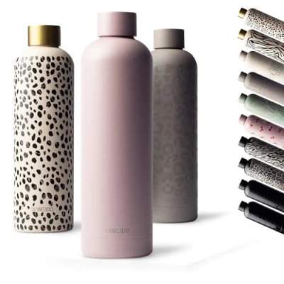 Abbildung von MAMEIDO Trinkflasche Edelstahl 750ml, 500ml &amp; 1l auslaufsichere Thermosflasche, Kohlensäure geeignet, BPA frei, Isolierflasche 12h heiß 24h kalt (Powder Blush, 0,75l)