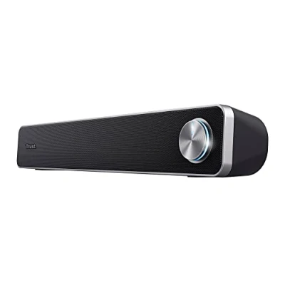 Abbildung von Trust Arys Soundbar, PC Lautsprecher, USB Betrieb, 12 W Spitzenleistung, 3,5 mm AUX Anschluss, Computer Boxen für PC, Monitor, Laptop, TV, Musik Schwarz
