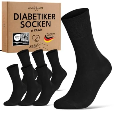 Abbildung von Diabetikersocken ohne Gummibund &amp; Naht 97% Baumwolle (6 Paar) Diabetiker Socken mit Komfortbund für Damen Herren 70108T (Schwarz 35 38) WP