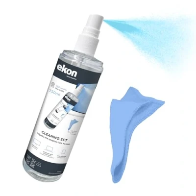 Abbildung von ekon Bildschirmspray mit Mikrofasertuch, 250ml, Reinigungsset für Monitore, Laptops, Kameras, Camcorder, MacBooks, TVs, Smart Smartphones, Tablets