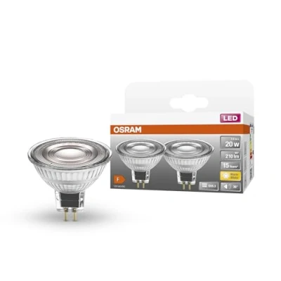 Abbildung von OSRAM Niedervolt LED Reflektorlampen MR16 mit Retrofit Stecksockel. Produkteigenschaften: Alternative zu Niedervolthalogenlampen, 2 pack, 2700k Warmweiß