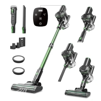 Abbildung von Vexilar Akku Staubsauger, 60Mins/45Kpa/550W Staubsauger Kabellos, Bürstenloser Motor Akkustaubsauger, Selbststehend, LED Display, 6 in 1, Super Leise für Zuhause/Auto Hartböden Teppiche Tierhaare
