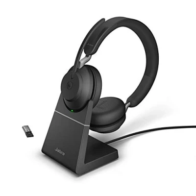 Abbildung von Jabra Evolve2 65 Wireless PC Headset with Charging Stand Noise Cancelling Microsoft Teams Certified Stereo Headphones Long Lasting Battery USB A Bluetooth Adapter Black