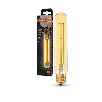 Abbildung von OSRAM Vintage 1906 Classic Tubular FIL LED Lampe, E27, gerade Form, gold, 4W, 400lm, 2000K, warmweiße Komfortlichtfarbe, sehr geringer Energieverbrauch, lange Lebensdauer