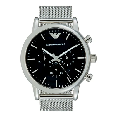 Abbildung von Emporio Armani Herrenuhr , QuarzChronographenwerk, 46mm Silbernes Edelstahlgehäuse mit Edelstahlarmband, AR1808