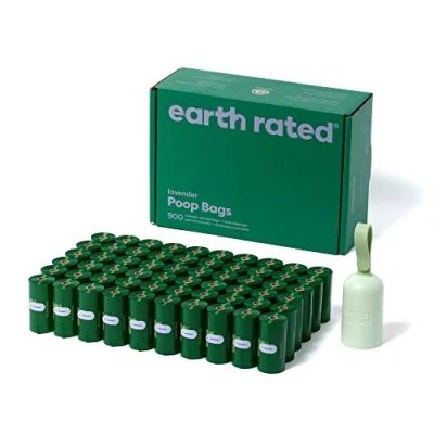 Abbildung von Earth Rated Halter für Hundekotbeutel mit Hundekotbeuteln, neues aussehen, haltbar und garantiert auslaufsicher, Lavendelduft, 1 Spender 900 Beutel