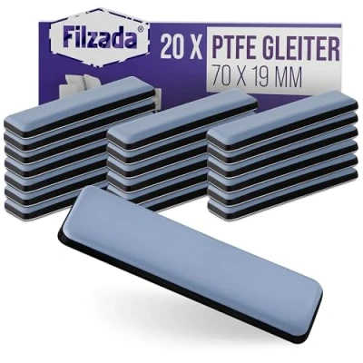 Abbildung von Filzada® 20x Teflongleiter Selbstklebend 70 x 19 mm (eckig) Profi Möbelgleiter/Teppichgleiter PTFE (Teflon)