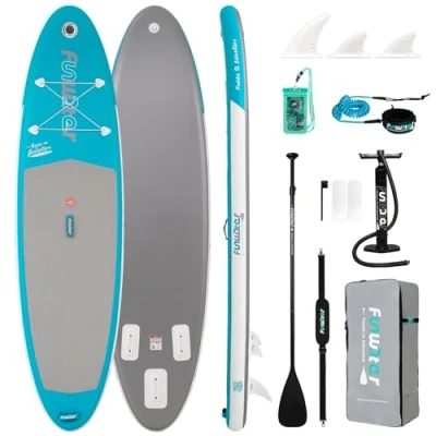 Abbildung von FunWater Aufblasbares Stand Up Paddle Board für Kinder Surfboard SUP Komplettes Paddleboard Zubehör Verstellbares Paddel, Pumpe, ISUP Reiserucksack, Leine, Wasserdichte Tasche, Erwachs