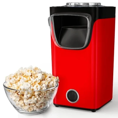 Abbildung von Gadgy Popcornmaschine Heißluft Popcorn Maker Ohne Fett und Öl Popkormaschinene Zücker Popper mit Zucker Fertig in 3 Minuten Messlöffel Inklusiv, Rot