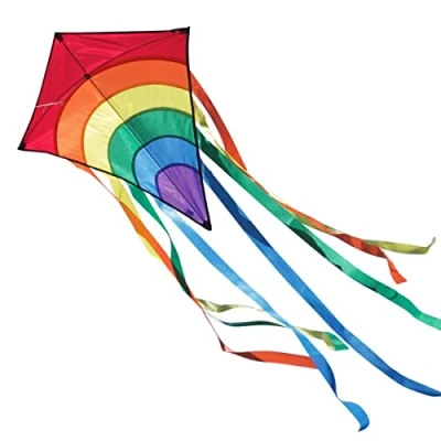 Abbildung von CIM Kinder Drachen Rainbow Eddy RED Einleiner Flugdrachen für ab 3 Jahren 65x74cm inkl. 80m Drachenschnur und 8x105cm Streifenschwänze