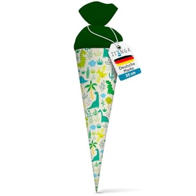 Abbildung von itenga Geschwisterschultüte 35cm Tiere Tiermuster Geschenkverpackung Schultüte Zuckertüte Filzverschluss Kinder Erwachsene (Dinos)