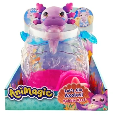 Abbildung von Animagic 930943 Let&#039;s Glo, Interaktives Spielzeug für Kinder ab 4 Jahren, Zum Tragen des elektronischen und beleuchteten Haustieres, Inklusive Aquarium einem Lila Axolotl