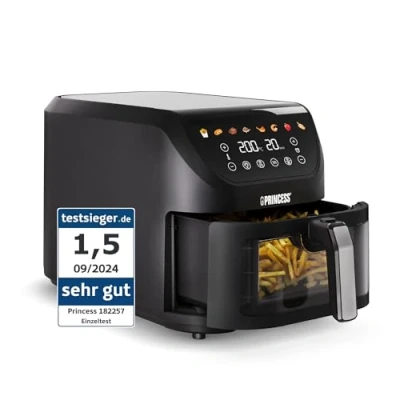 Abbildung von Princess SlimFry Airfryer, 8L Fassungsvermögen, 2000W, 8 Programme, Digitales Touchscreen, Einstellbare Temperatur, Sichtfenster, Automatische Abschaltung, Spülmaschinenfest, 182257