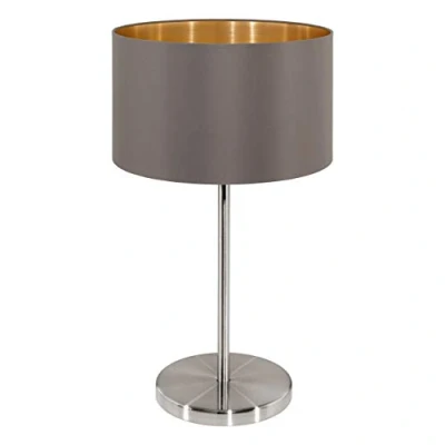 Abbildung von EGLO Tischlampe Maserlo, 1 flammige Textil Tischleuchte, Nachttischlampe aus Stahl und Stoff, Farbe: Nickel matt, cappuccino, gold, Fassung: E27, inkl. Schalter