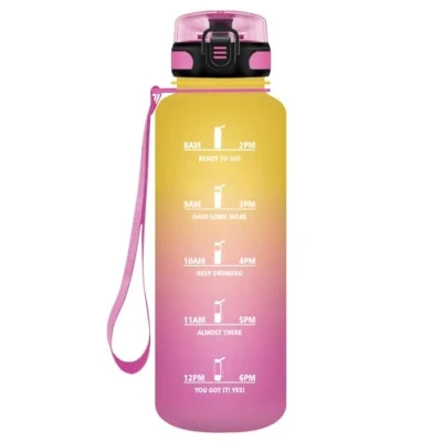 Abbildung von HoneyHolly Trinkflasche Sport, 1500ml Auslaufsicher Kunststoff, Wasserflasche, Kohlensäure Geeignet, Sportflasche für Fahrrad, Kinder, Schule, Fitness, Yoga, Yellow Pink