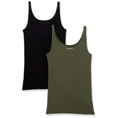 Abbildung von Amazon Essentials Damen Schmal geschnittenes Tanktop mit dünnem Trägern, 2er Pack, Olivgrün/Schwarz, XL