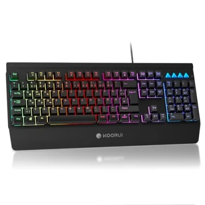 Abbildung von KOORUI Gaming Tastatur, Deutsches QWERTZ Layout mit Handballenauflage Ghosting Schutz Tastaturen USB Kabel 12 Multi Media Tasten für Windows MacOS Linux Schwarz