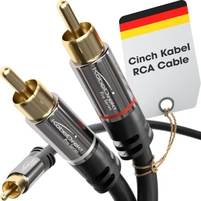 Abbildung von KabelDirekt 10 m Cinch Y Kabel, 1 auf 2 Cinch, Stereo Audiokabel (Koax RCA Stecker/Stecker, analog/digital, Adapter für Subwoofer/Verstärker/HiFi und Heimkino/Receiver, schwarz)