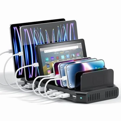 Abbildung von Alxum 60W USB Ladestation Mehrere Geräte 10 Ports Mehrfach Handy Tablet für Mobiltelefon, Tablet, Schwarz