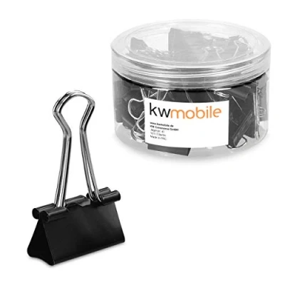 Abbildung von kwmobile 50x Foldback Klammern Set 25mm Vielzweckklammer Büro Dokumenten Clips Metall Maul Klammer Klemmen in Schwarz